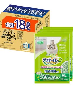 【燃やせる自然素材】デオトイレ 緑茶成分入り 消臭・抗菌サンド 18L (4.5L×4袋) [猫砂/紙砂] システムトイレ 猫用