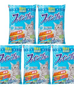 常陸化工 トイレに流せる 色がかわる固まる紙製猫砂 ファインブルー 12L×5袋